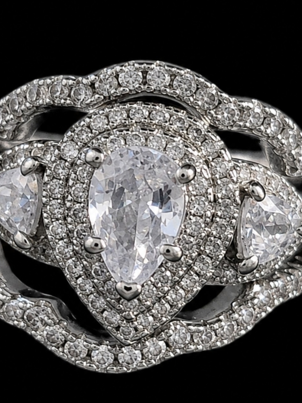 Elegant Pear-Cut White CZ Halo Ring - Women Jewelry